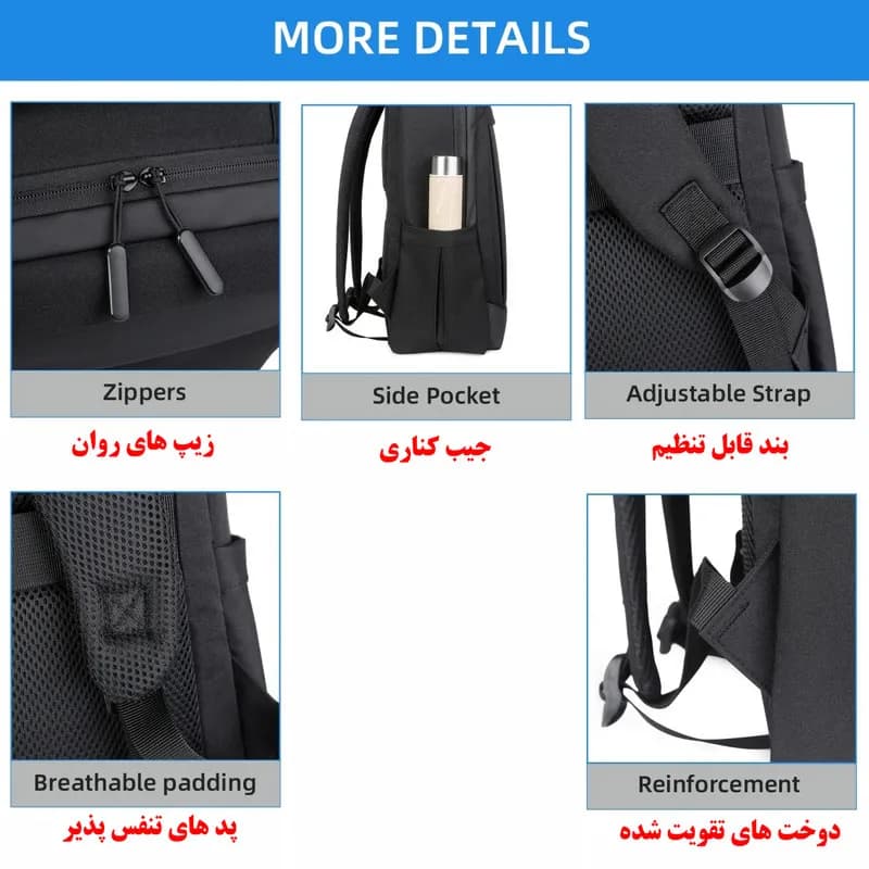 کوله پشتی لپ تاپ مدل 1139 مناسب برای لپ تاپ 14.1 تا 15.6 اینچی — تصویر ۵