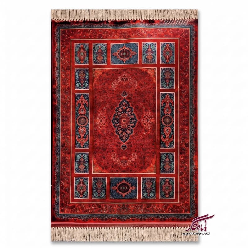 فرش طرح کتیبه لاکی و سبز ۱۲۰۰ شانه گل برجسته (کلکسیون آوانگارد) — تصویر ۴