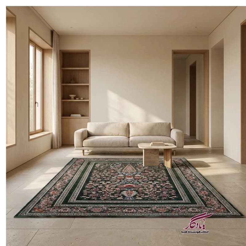 فرش طرح درختی نیلوفر سبز ۱۲۰۰ شانه گل برجسته (کلکسیون آوانگارد) — تصویر ۵