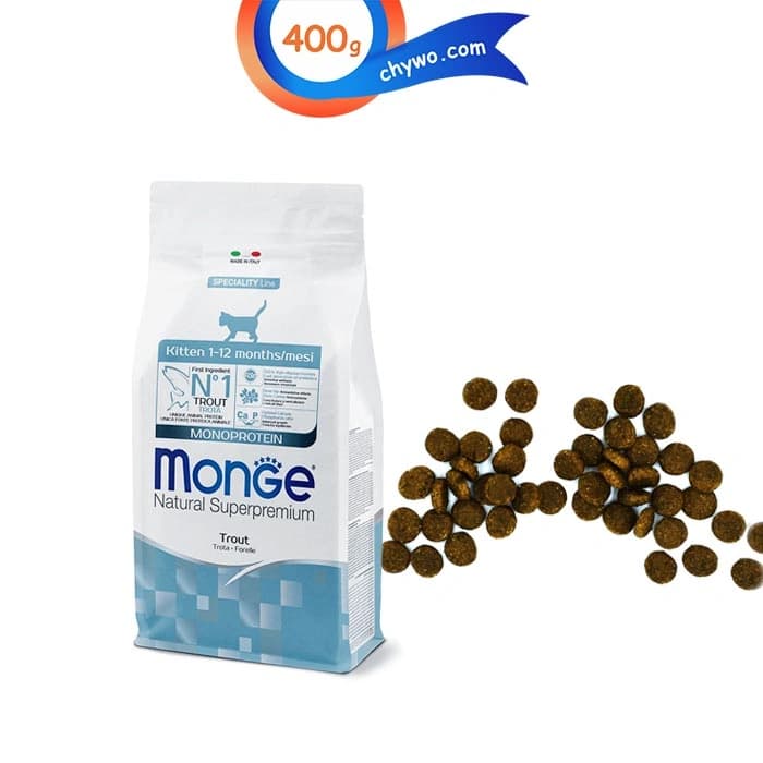 غذای خشک بچه گربه مونژه طعم ماهی قزل آلا مدل کیتن وزن 400 گرم Monge Natural Superpremium Kitten