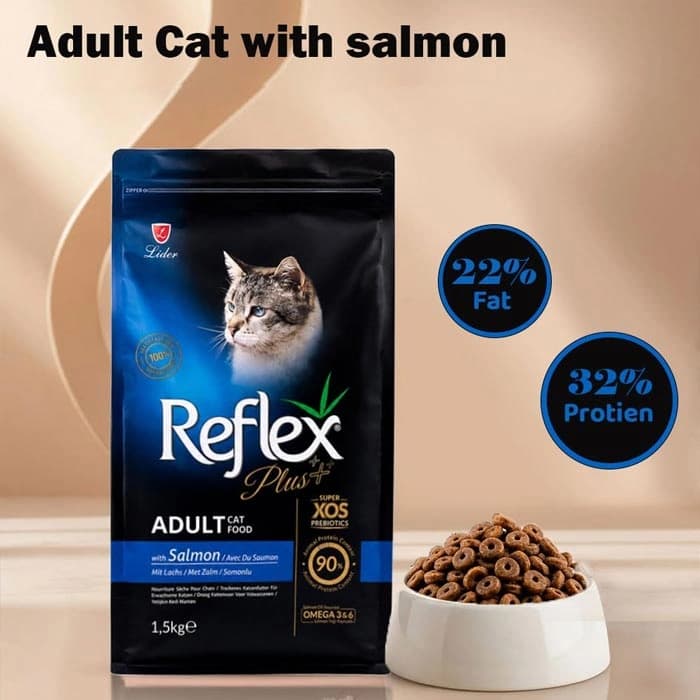 غذای خشک گربه بالغ رفلکس پلاس طعم سالمون وزن 1 کیلوگرم (زیپ کیپ فله) Reflex Plus Adult Salmon — تصویر ۲