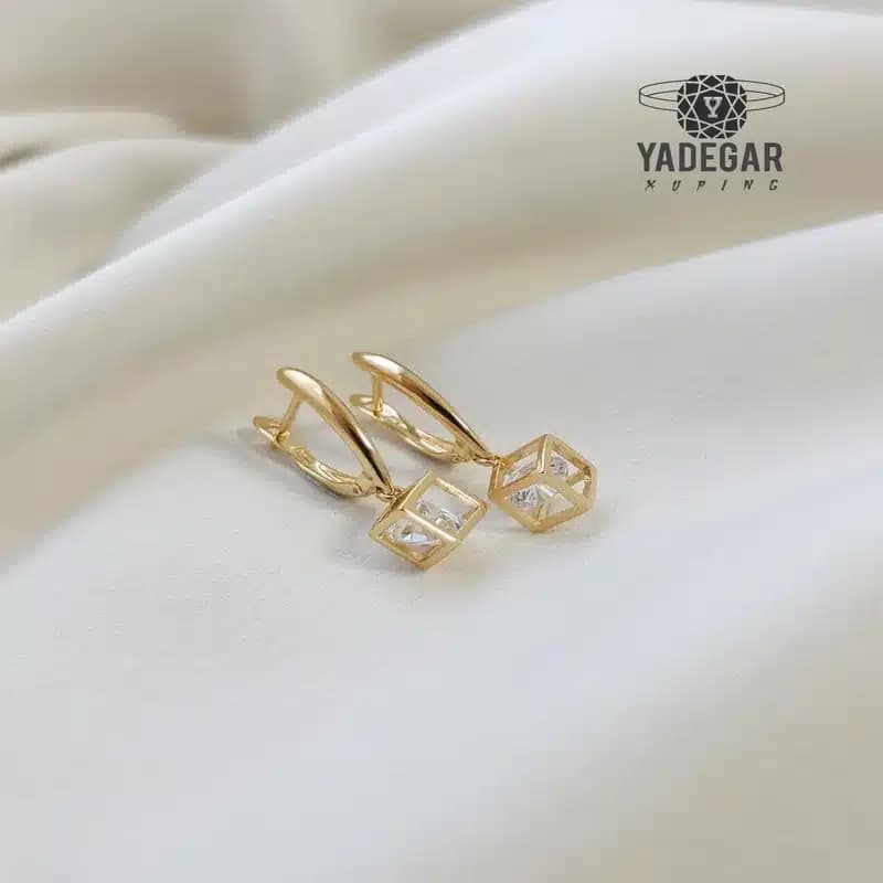 گوشواره ژوپینگ آویز مکعبی کد x108
