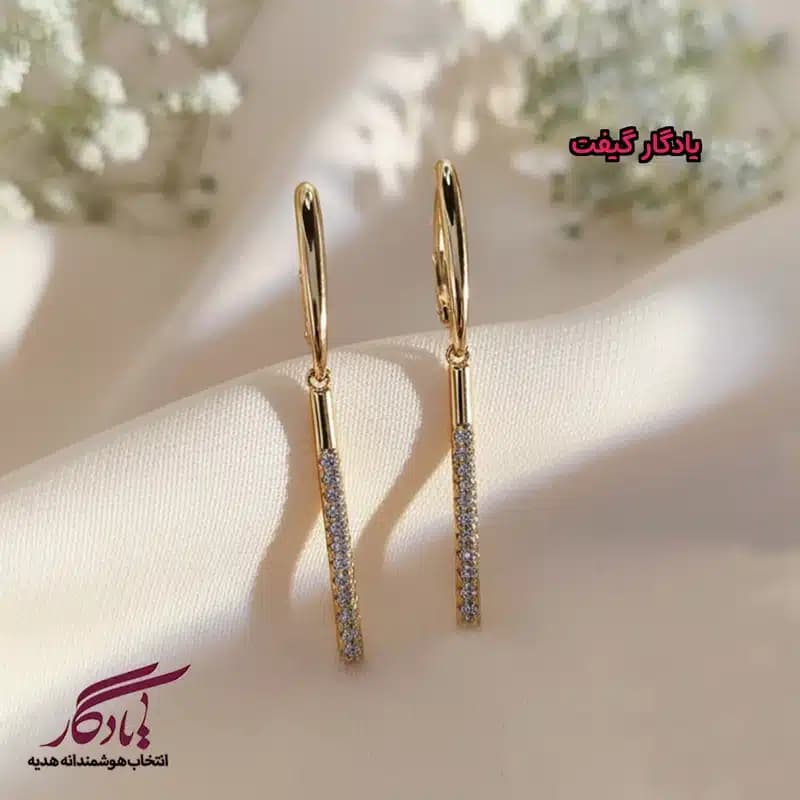 گوشواره ژوپینگ میله ای نگین دار کد x107