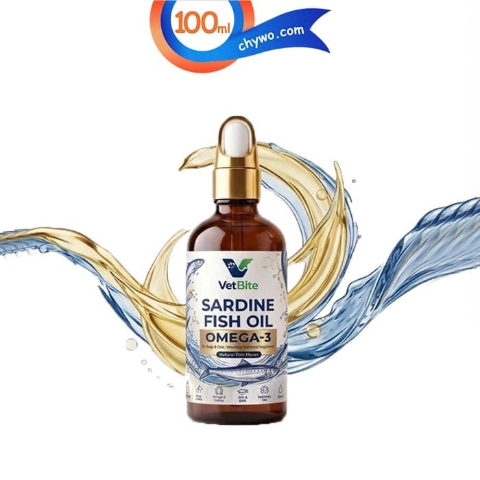 روغن خوراکی ماهی ساردین سگ و گربه وت بایت برای سلامت مفاصل و پوست و مو حجم 100 میلی لیتر VetBite Sardine Fish Oil