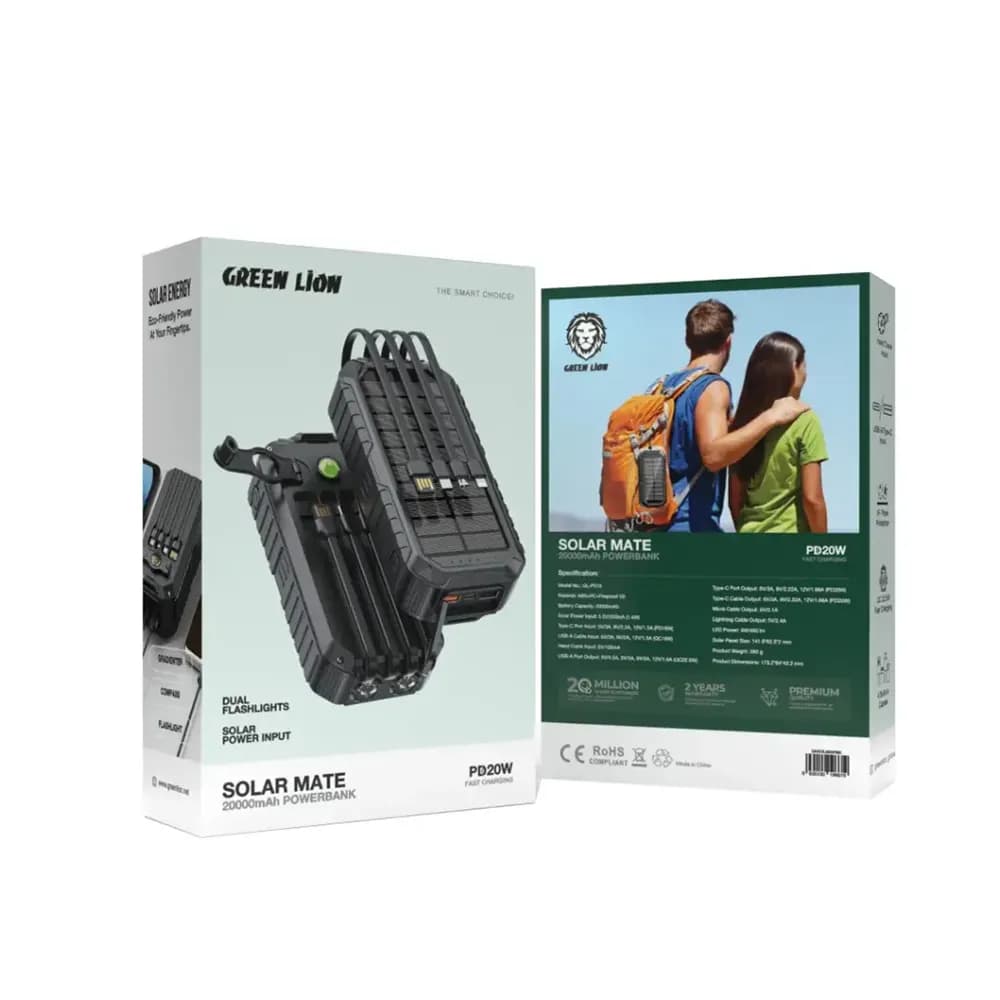 پاوربانک خورشیدی 20000 میلی‌آمپر گرین لاین مدل Green Lion Solar Mate 20000mAh Powerbank GL-PX15 — تصویر ۹