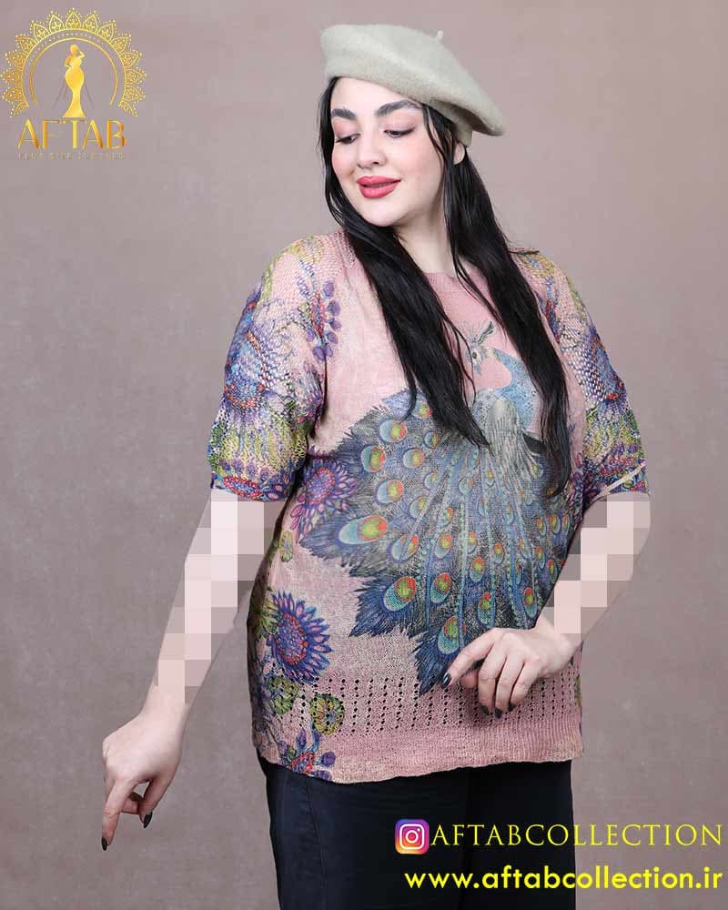 بلوز بافت کشمیر طاووسی سایزبزرگ 6417 — تصویر ۳