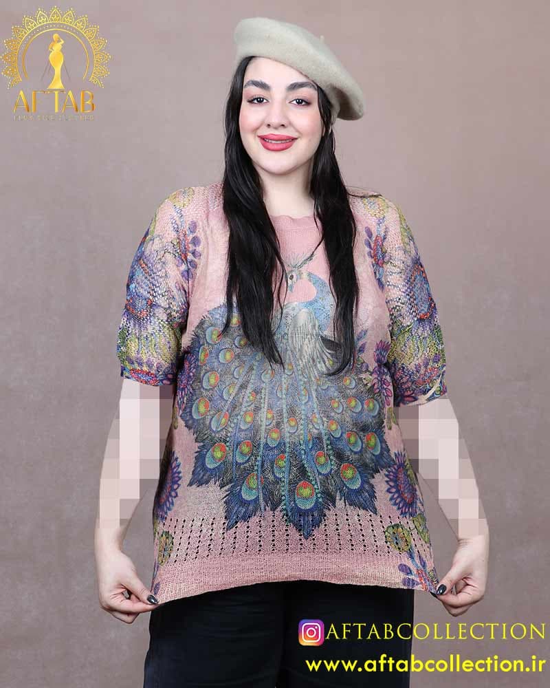 بلوز بافت کشمیر طاووسی سایزبزرگ 6417 — تصویر ۴