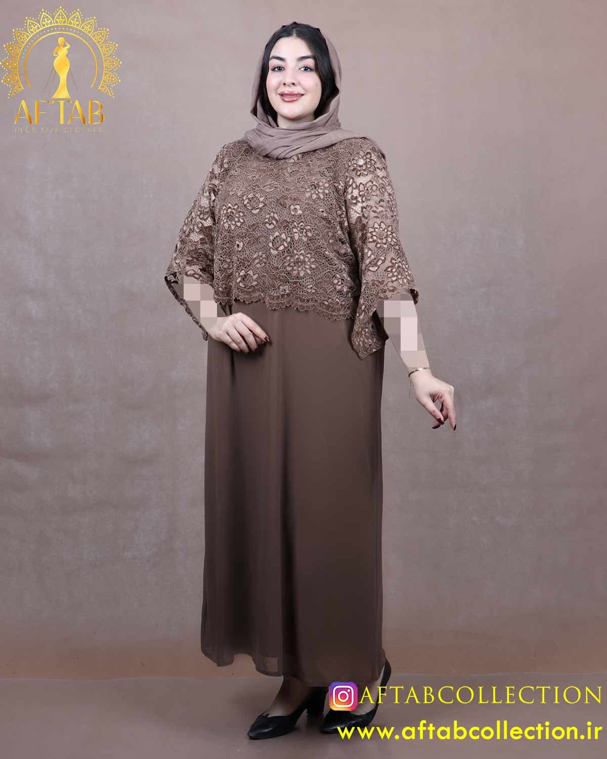 پیراهن مجلسی بالاتنه گیپور سایزبزرگ 6387 — تصویر ۳