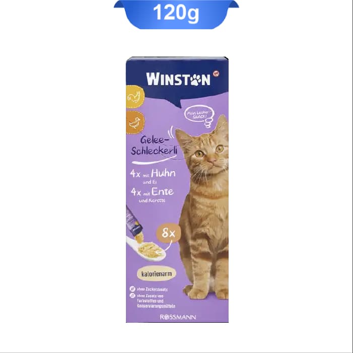 بستنی گربه مدل ژله ای وینستون طعم مرغ و اردک بسته بندی 8 عددی وزن 120 گرم Winston — تصویر ۲