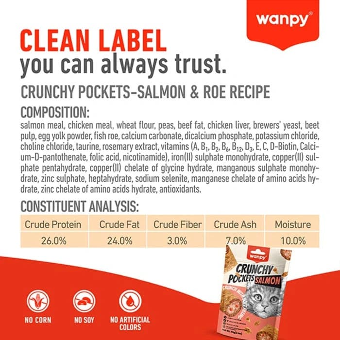 تشویقی گربه ونپی طعم ماهی سالمون مدل کرانچی مغزدار وزن 60 گرم Wanpy Crunchy Pockets Salmon — تصویر ۴