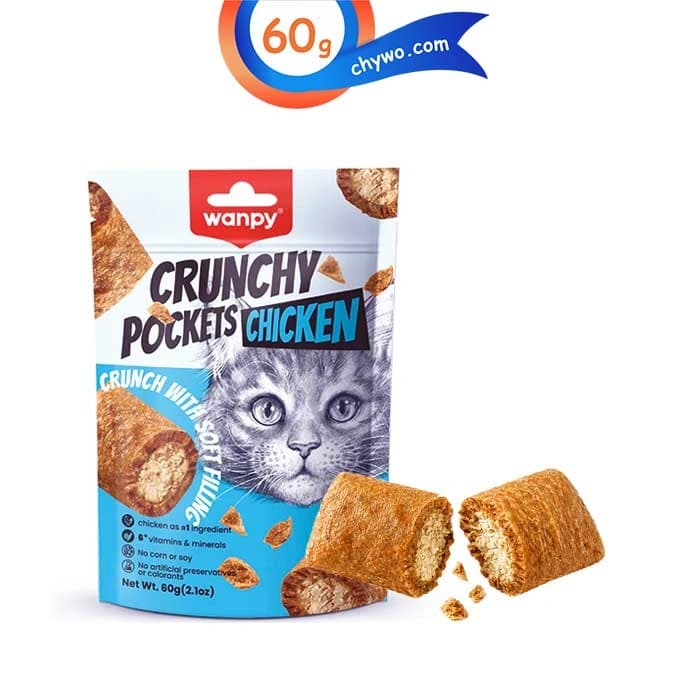 تشویقی گربه ونپی طعم مرغ مدل کرانچی مغزدار وزن 60 گرم Wanpy Crunchy Pockets Chicken