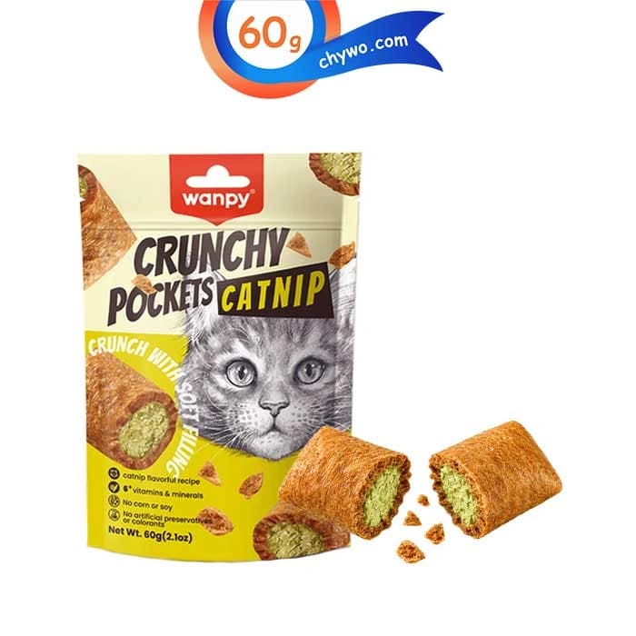 تشویقی گربه ونپی طعم مرغ و کت نیپ مدل کرانچی مغزدار وزن 60 گرم Wanpy Crunchy Pockets Catnip — تصویر ۵
