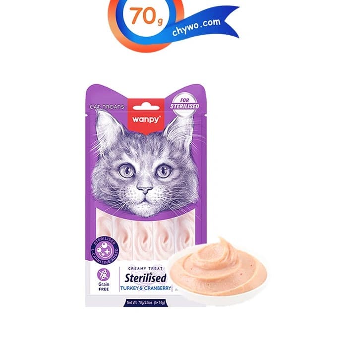 بستنی گربه عقیم شده ونپی طعم بوقلمون و کرنبری (5عددی) وزن 70 گرم Wanpy Creamy Treat Sterilised