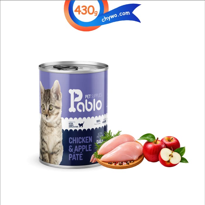 کنسرو بچه گربه پابلو طعم مرغ و سیب مدل کیتن اولترا وزن 430 گرم Pablo