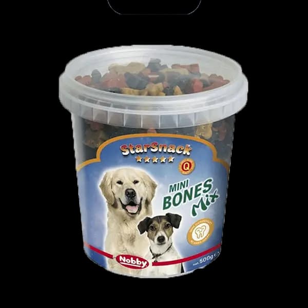 تشویقی سگ نوبی سطلی طعم میکس مرغ و گوشت گاو و بره وزن 500 گرم Nobby Mini Bones Mix — تصویر ۲