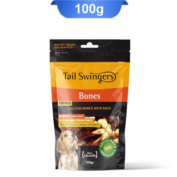 تشویقی توله سگ تیل سوینگرز مدل استخوان کلسیمی با اردک پاپی وزن 100 گرم Tail Swingers Bones Duck — تصویر ۳