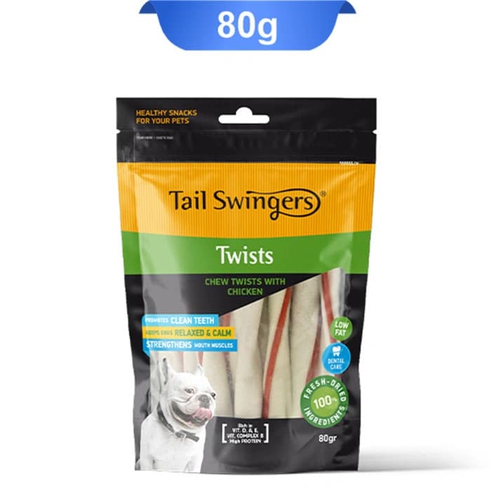 تشویقی دنتال سگ تیل سوینگرز طعم مرغ حاوی آرام بخش وزن 80 گرم Tail Swingers Twists Chicken