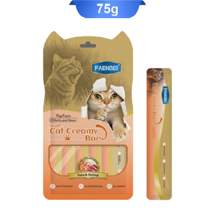 بستنی گربه فنبی طعم ماهی تن و میگو (5 عددی) وزن 75 گرم کد 103214 Faenbei Cat Creamy Bar Tuna & Shrimp