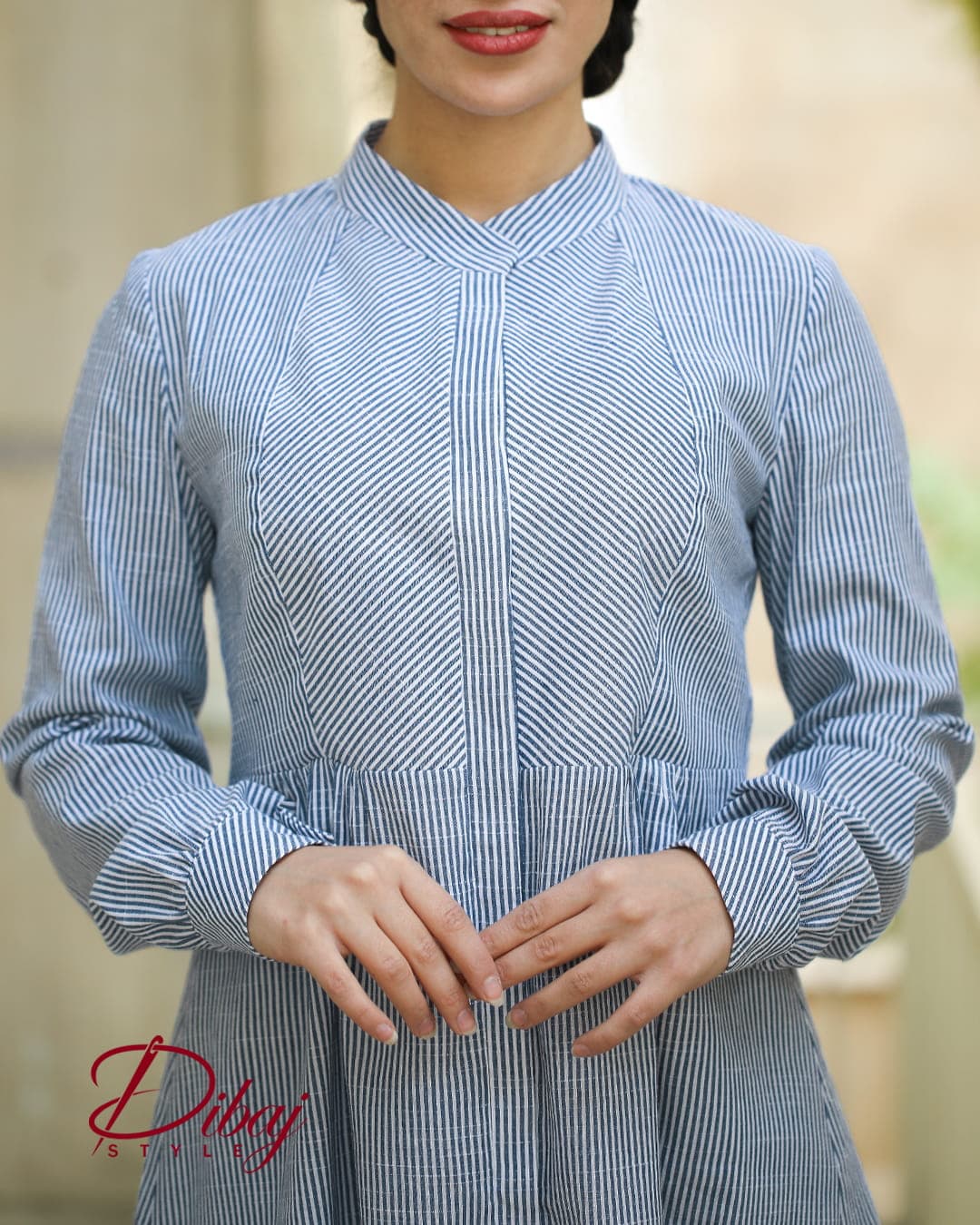 تونیک آبی راه راه باریک (مدل درنا) — تصویر ۹