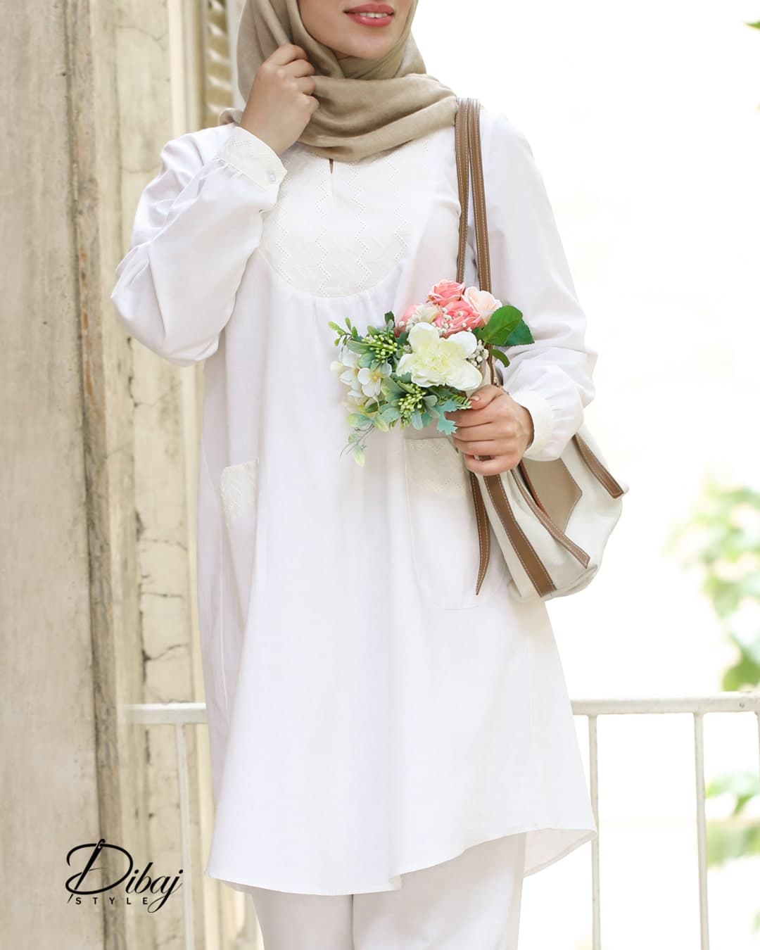 مانتو کتان پنبه سفید (مدل آوین) — تصویر ۲