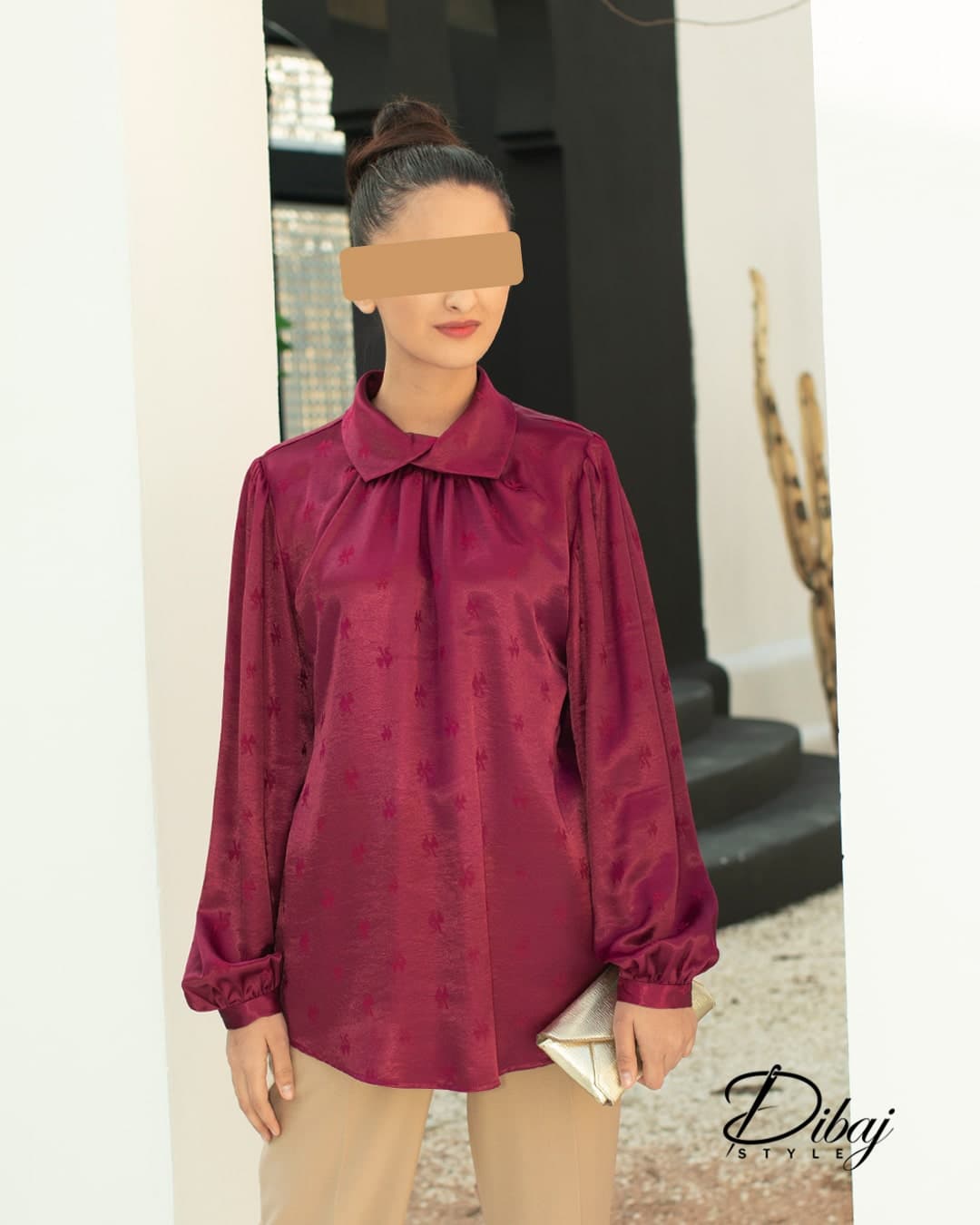 شومیز زرشکی طرح پاپیون (مدل یاس)
