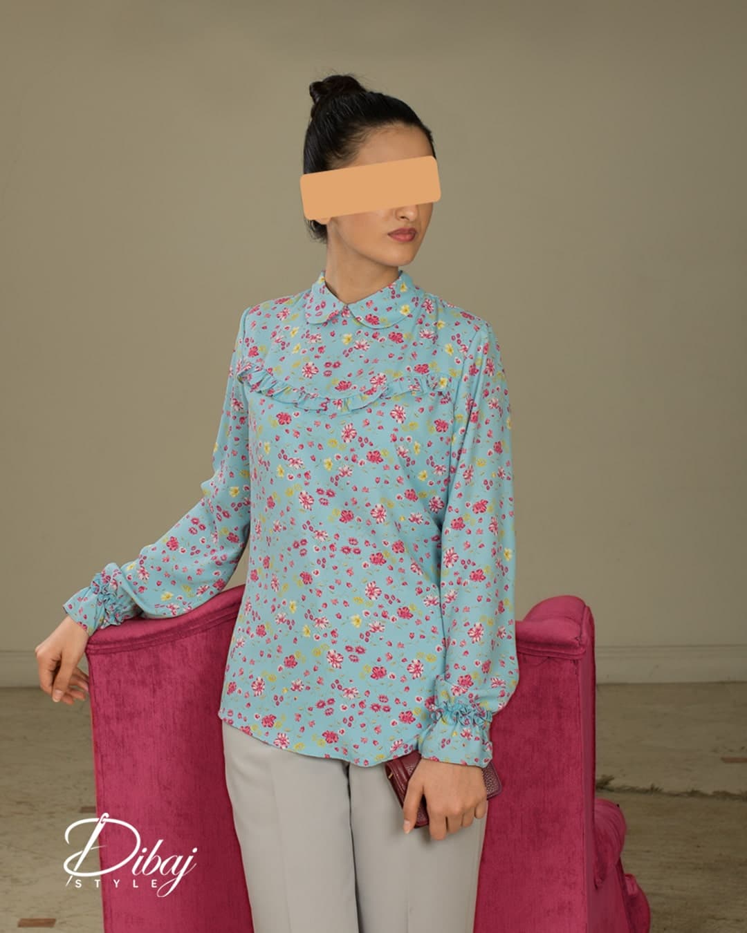 شومیز آبی گلدار (مدل میخک)