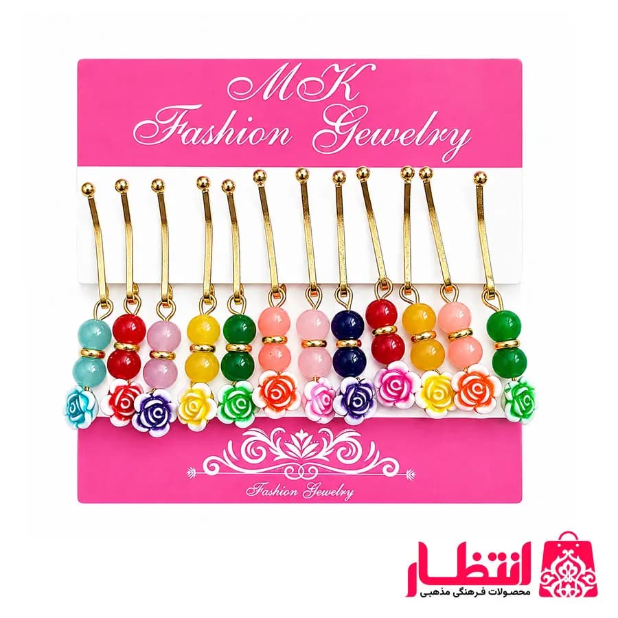 گیره روسری گل‌دار رنگی – بسته 12 عددی