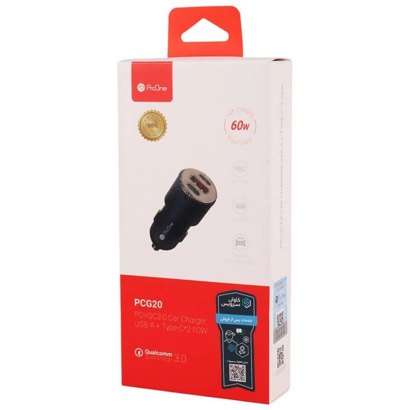 شارژر فندکی 60 وات پرووان PCG20 | شارژ سریع PD و QC 3.0 — تصویر ۵