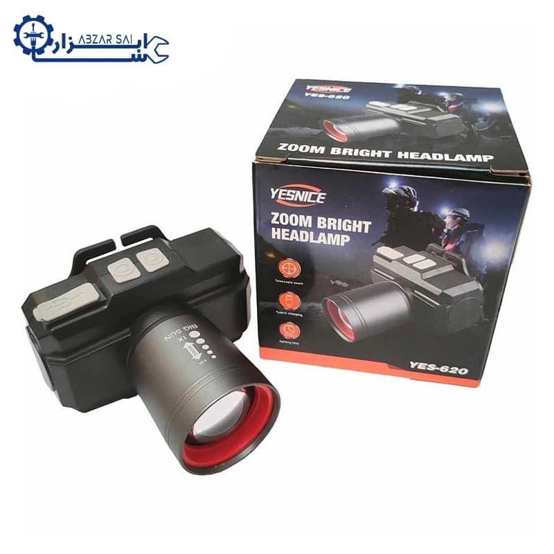 هدلایت کوهنوردی شارژی YESNICE مدل YES-620 | چراغ پیشانی زوم‌دار LED