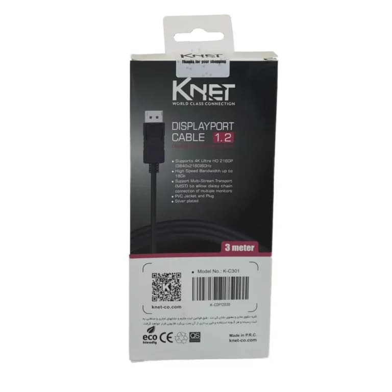 کابل DisplayPort 1.2 کی نت مدل K-C301 طول 3 متر | انتقال تصویر 4K 60Hz — تصویر ۵