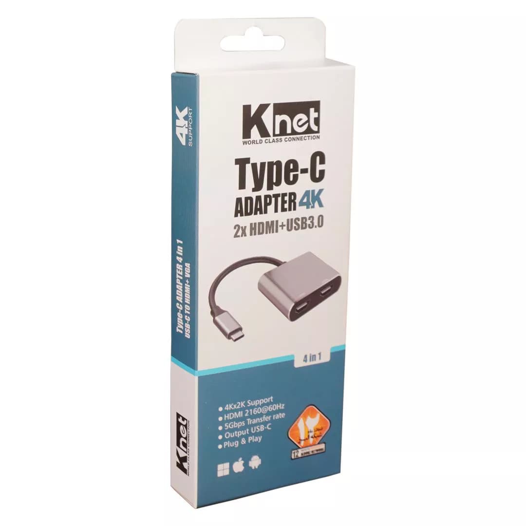 مبدل 4 پورت Type-C کی نت مدل KNET K-CO18 | هاب USB-C چهار پورت — تصویر ۲