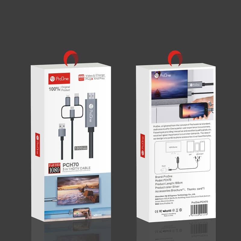 کابل تبدیل HDMI به USB-C / microUSB / لایتنینگ پرووان PCH70 طول 2 متر — تصویر ۷