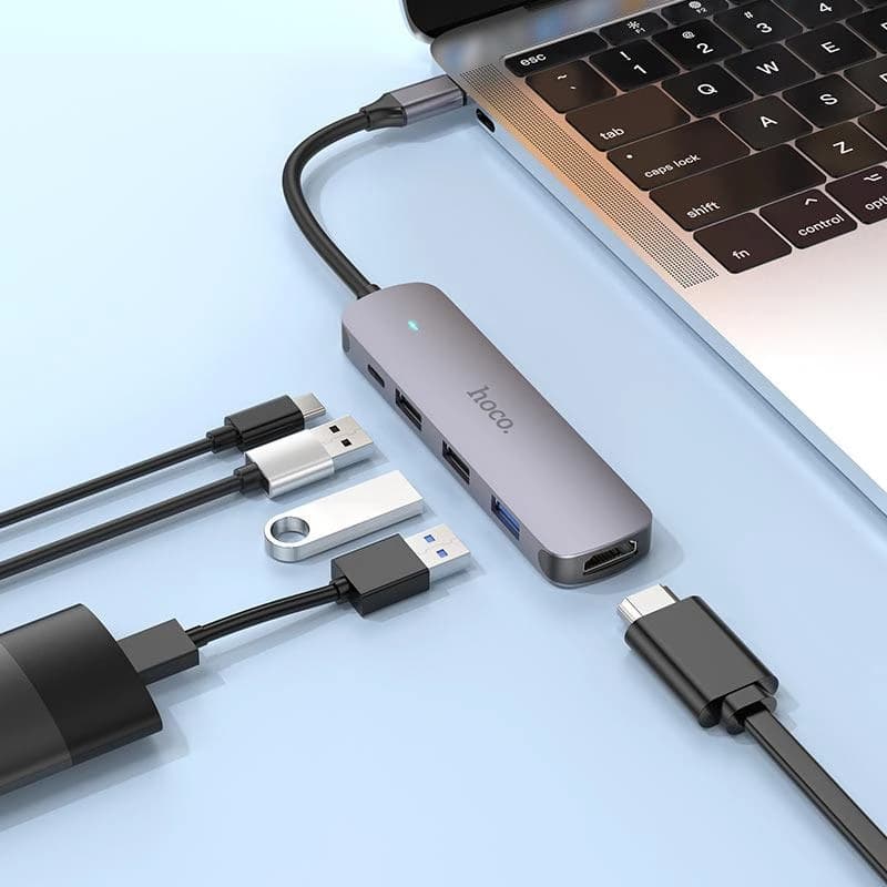 هاب 5 پورت تایپ سی HOCO HB27 5IN1 | هاب 100W Type-C هوکو HDMI 4K — تصویر ۸