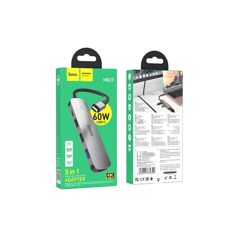 هاب 5 پورت تایپ سی HOCO HB27 5IN1 | هاب 100W Type-C هوکو HDMI 4K — تصویر ۷
