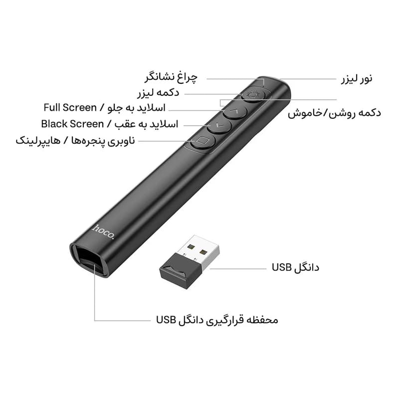 پرزنتر بی‌سیم HOCO GM200 | کنترل اسلایدها و ارائه‌های حرفه‌ای — تصویر ۸
