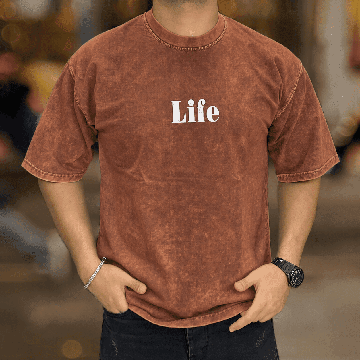 تیشرت مردانه سنگشور طرح Life مدل لش | ۵ رنگ — تصویر ۲