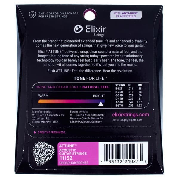 سیم گیتار آکوستیک Elixir Attune Phosphor Bronze 11 52 — تصویر ۴