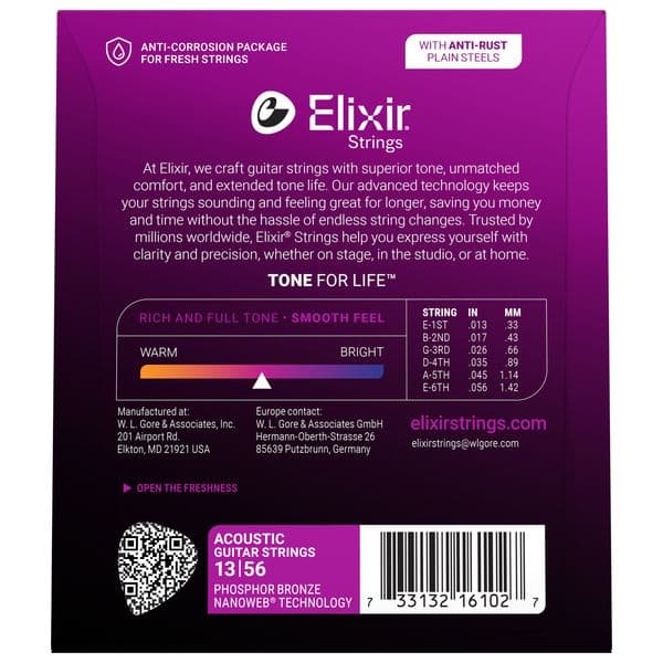 سیم گیتار آکوستیک Elixir Nanoweb Phosphor Bronze 13 56 — تصویر ۵