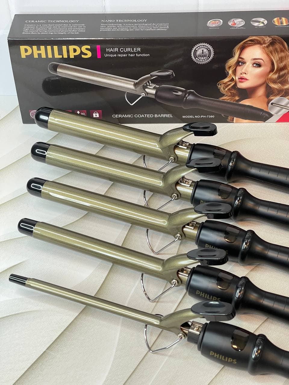 فر کننده مو بابلیس فیلیپس مدل PHILIPS PH-7390 | بابلیس حرفه‌ای سرامیکی در سایزهای 9، 19، 22، 25 و 28 میلی‌متر — تصویر ۶