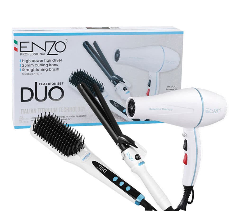 ست سه کاره انزو پروفیشینال مدل ENZO EN-6311 | سشوار، برس حرارتی و فر کننده مو