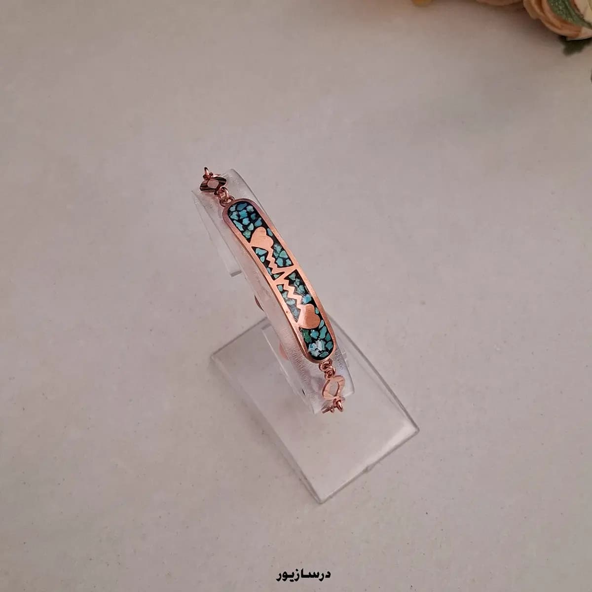 دستبند مس و فیروزه ضربان قلب — تصویر ۴