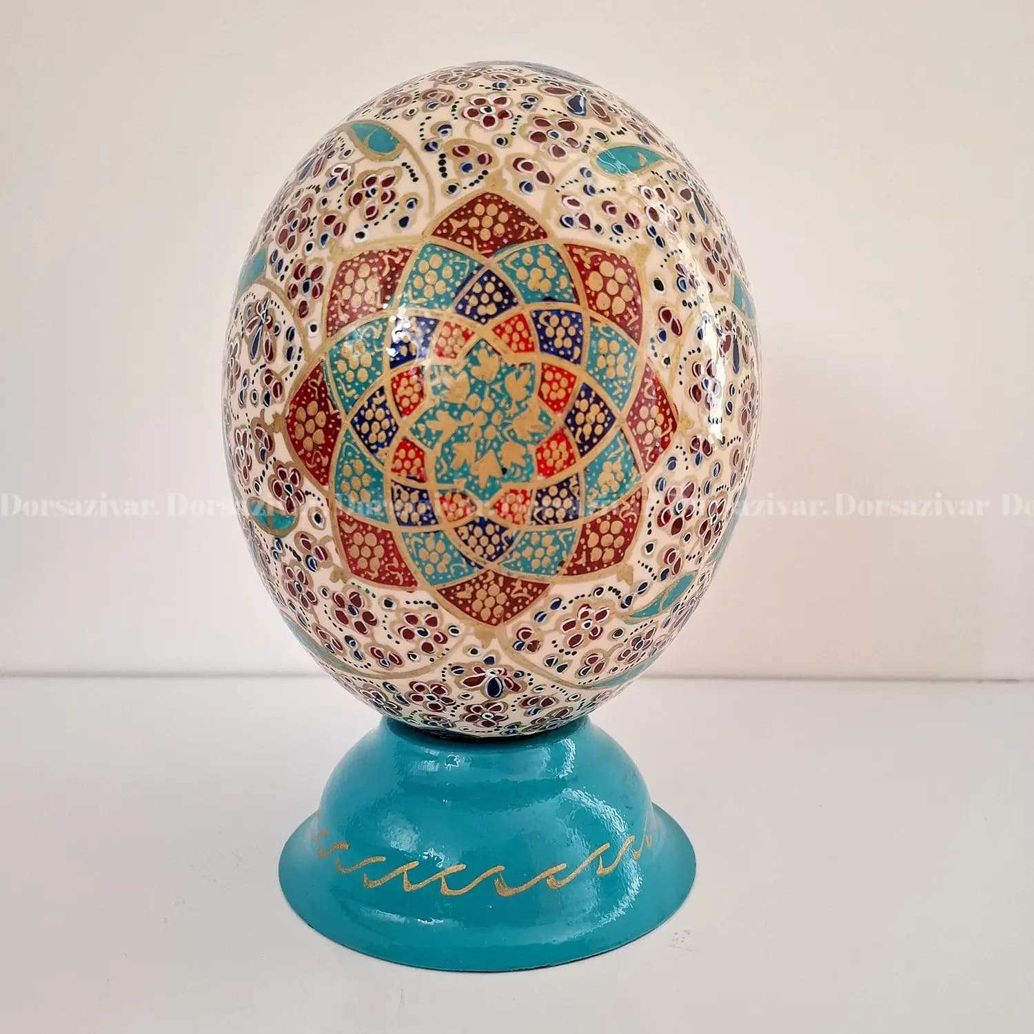 تخم شترمرغ نقاشی تذهیب کرمی — تصویر ۳