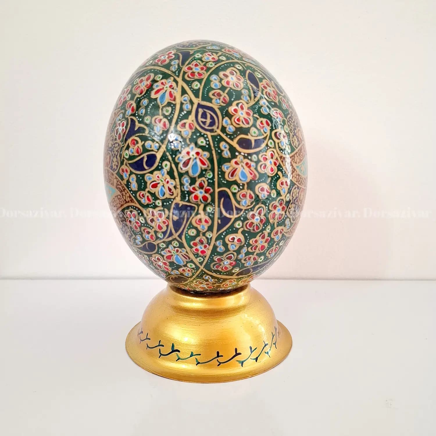 تخم شترمرغ نقاشی تذهیب سبز — تصویر ۲