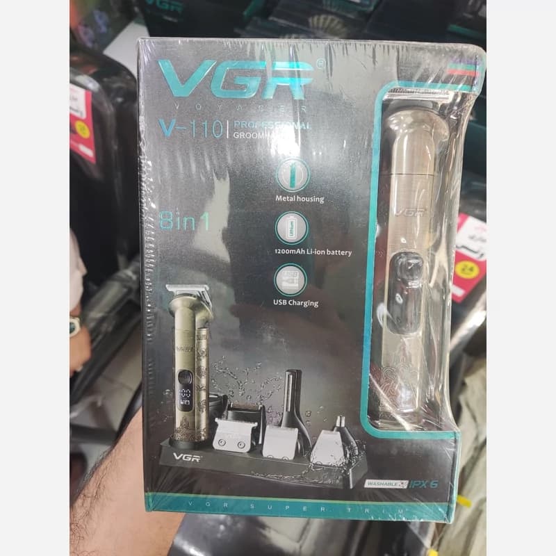 ست ماشین اصلاح 8 کاره وی جی آر مدل VGR V-110 | ماشین اصلاح حرفه‌ای چندکاره ضد آب — تصویر ۴