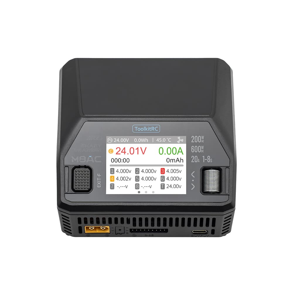 شارژر ToolkitRC M8AC | شارژر هوشمند 600 وات AC/DC برای باتری LiPo 8S | آموت