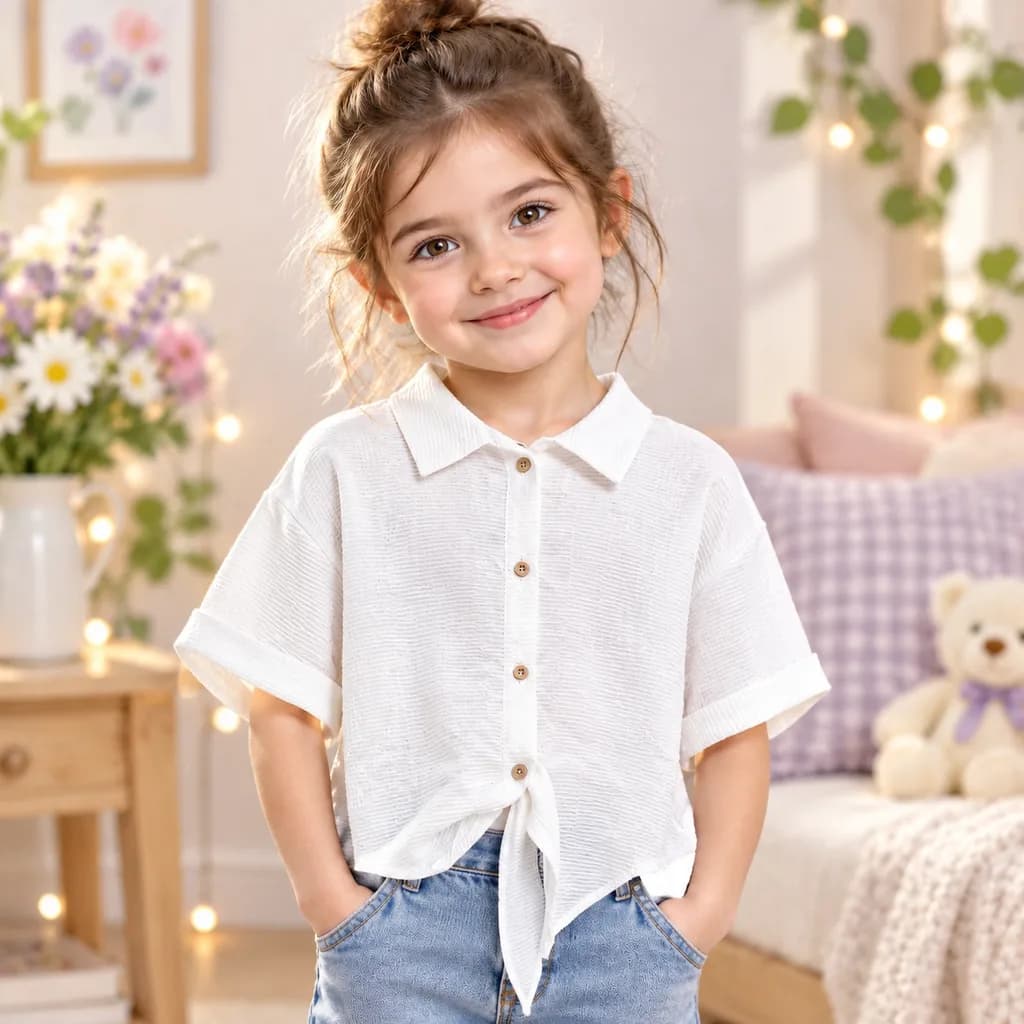شومیز کرپ بافت‌دار مدل گره‌ای (Front Knot)؛ سفیدی مینیمال و تابستانی — تصویر ۳