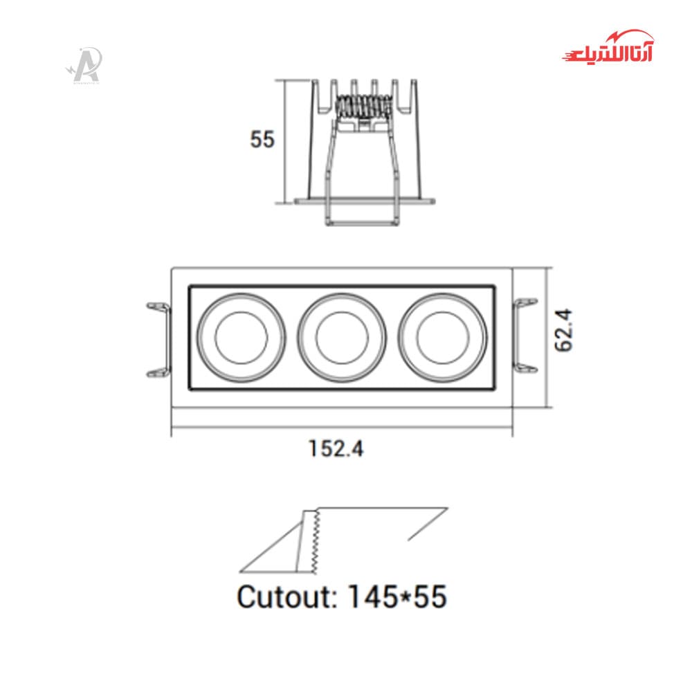 چراغ سقفی توکار 15 وات دانلایت شعاع مدل SH-10A-03 — تصویر ۳