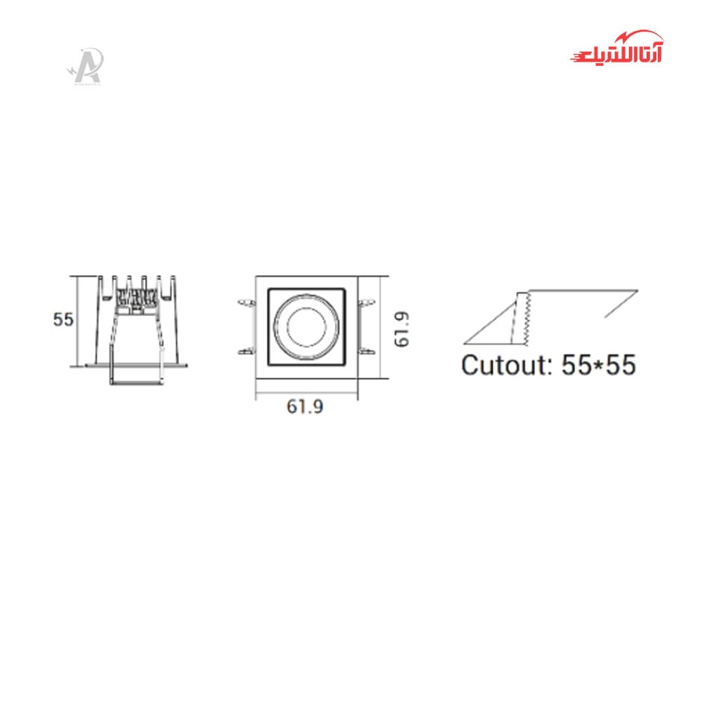 چراغ سقفی توکار 5 وات دانلایت شعاع مدل SH-10A-01 — تصویر ۳