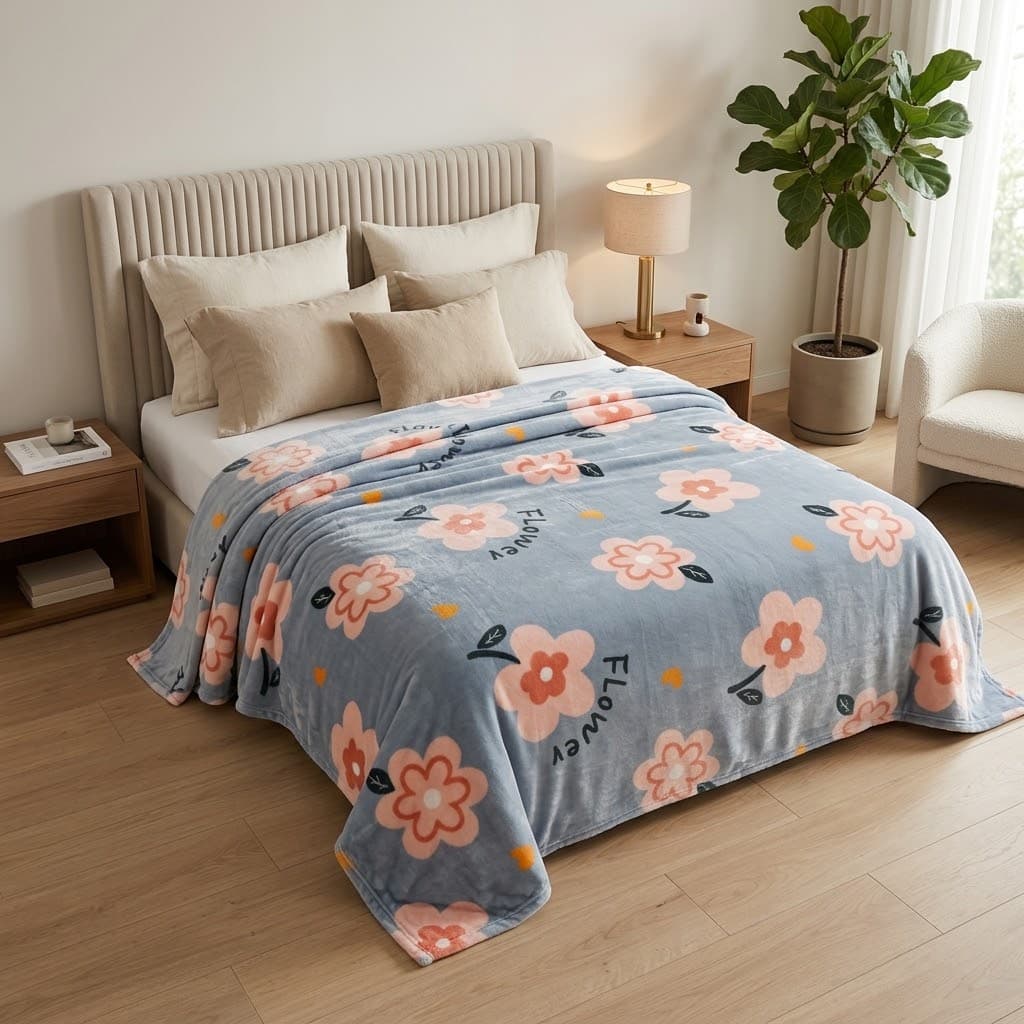 پتو دونفره بونیتو طرح Flower طوسی