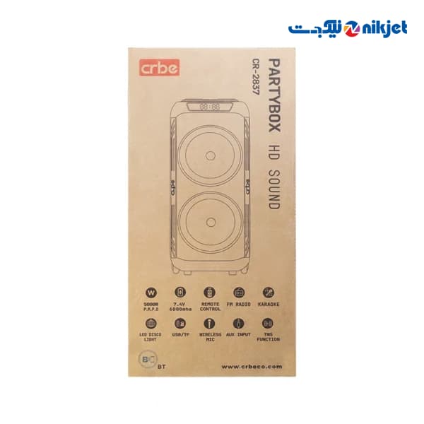 اسپیکر پارتی باکس کربی CR-2837 | اسپیکر ۵۰ وات کارائوکه با میکروفون بی‌سیم و دیسکو لایت — تصویر ۶